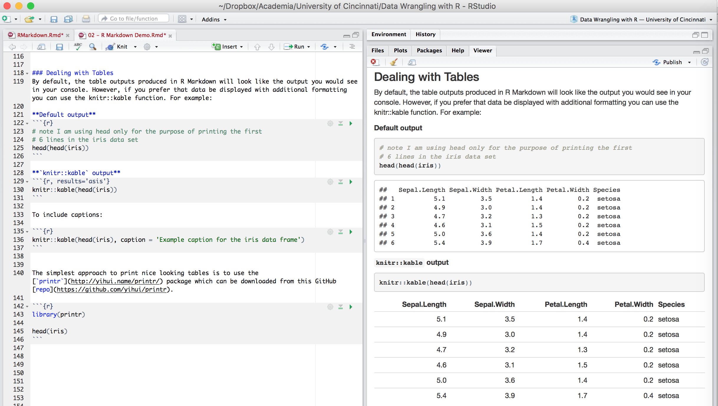 markdown table with header